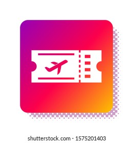 White Airline ticket icon isolated on white background. Plane ticket. Square color button. Vector Illustration