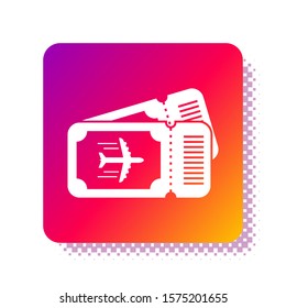 White Airline ticket icon isolated on white background. Plane ticket. Square color button. Vector Illustration