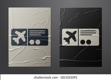 White Airline ticket icon isolated on crumpled paper background. Plane ticket. Paper art style. Vector Illustration