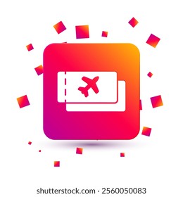 White Airline ticket icon isolated on white background. Plane ticket. Square color button. Vector Illustration