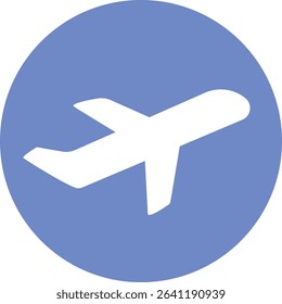 White Airplane in Blue Circle Travel Icon