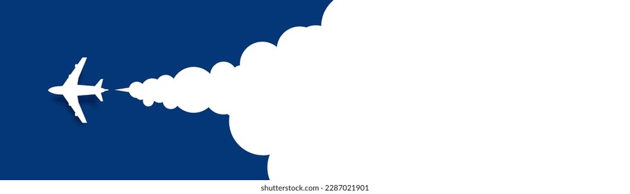 White airplane and clouds on blue background. Paper art. Vector illustration