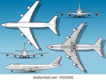 White airplane in five orthogonal position