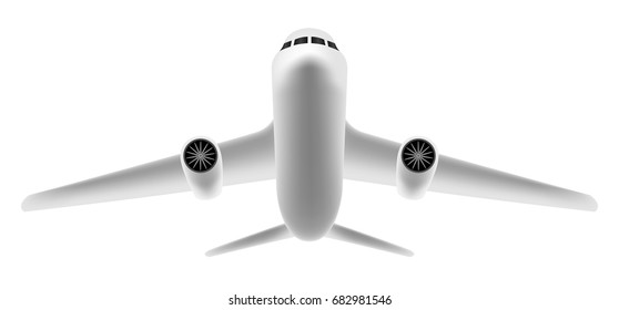 white airplane flying on a white background