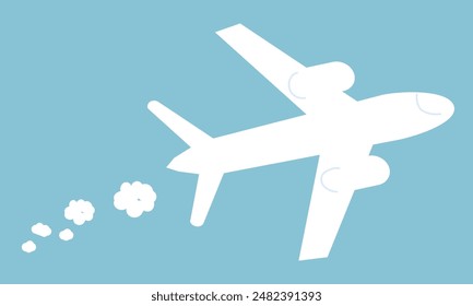 White airplane flying, simple flat vector drawing.