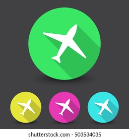 White Airplane icon in different colors set
