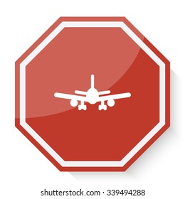 White Airplane icon on red stop sign web app