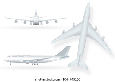 White airplane icon set on a white background in profile and from the front isolated vector illustration