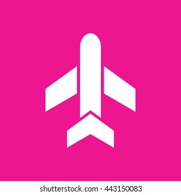 White airplane icon vector. Pink background