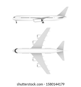 White airplane on a white background in profile, isolated. Vector stock illustration