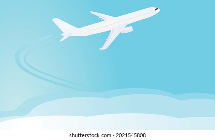 White airplane on blue background. vector