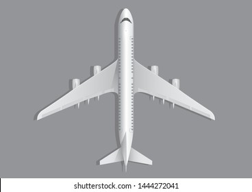 White airplane on dark background, top view vector illustration