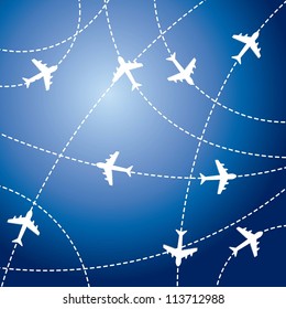 white airplane over blue background. vector illustration