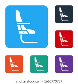 White Airplane seat icon isolated on white background. Set icons in color square buttons. Vector Illustration