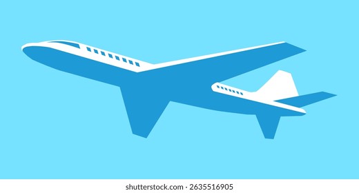 White airplane travel flying in blue sticker icon flat vector design.