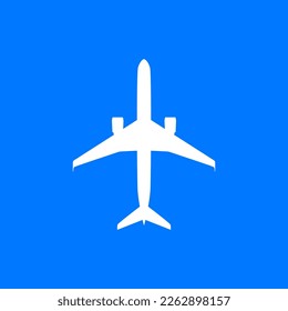 White airplane vector icon on blue background