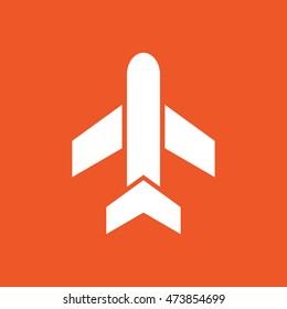 White airplane vector icon. Orange background