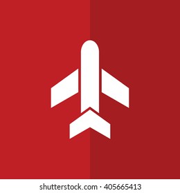 White airplane vector icon. Red background