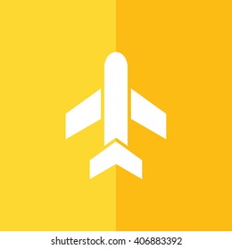 White airplane vector icon. Yellow background