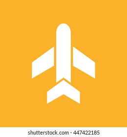 White airplane vector icon. Yellow background