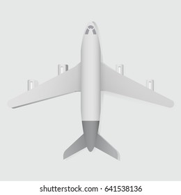 White Airplane Vector Illustration Flatlay Top View