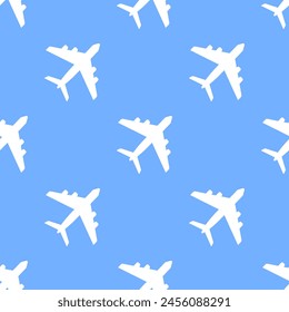 White airplanes on blue background. Vector seamless pattern. Best for textile, wallpapers, wrapping paper and web design.
