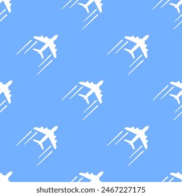 White airplanes on blue background. Vector seamless pattern. Best for textile, wallpapers, wrapping paper and web design.