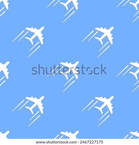 White airplanes on blue background. Vector seamless pattern. Best for textile, wallpapers, wrapping paper and web design.