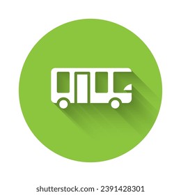 White Airport bus icon isolated with long shadow. Green circle button. Vector