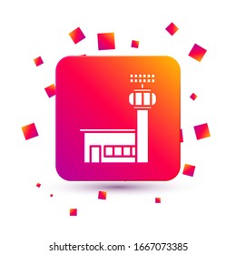 White Airport control tower icon isolated on white background. Square color button. Vector Illustration