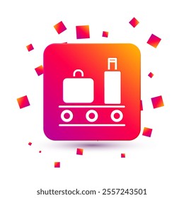 White Airport conveyor belt with passenger luggage, suitcase, bag, baggage icon isolated on white background. Square color button. Vector Illustration