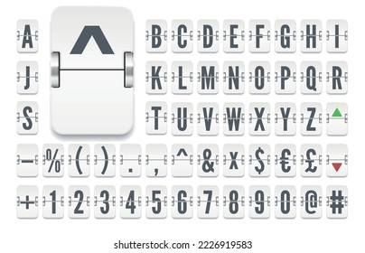 White airport flip board mechanical bold alphabet with numbers for stock exchange rates information showing. Vector illustration.