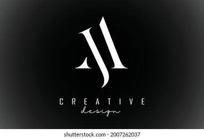 White AJ a j letters design logotype concept with serif font and elegant style vector illustration. Vector illustration icon with letters A and J.