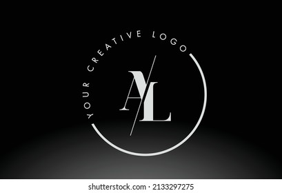 White AL Letter Logo Design with Creative Intersected and Cutted Serif Font.