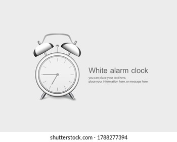 White alarm clock 3d template banner website and mobile applications vector. Design Template of Vintage Alarm Clock for Graphics, Advertise