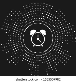 White Alarm clock icon isolated on grey background. Wake up, get up concept. Time sign. Abstract circle random dots. Vector Illustration