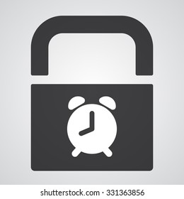 White Alarm Clock icon on black pad lock
