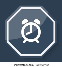 White Alarm Clock icon on plum blue web app button