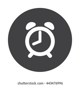 White Alarm Clock icon on black button isolated on white