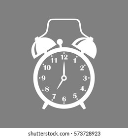 White alarm clock vector icon on grey background
