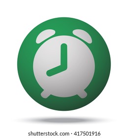 White Alarm Clock web icon on green ball