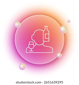 White Alcoholism, or alcohol use disorder icon isolated on white background. Orange and pink gradient circle background. Vector