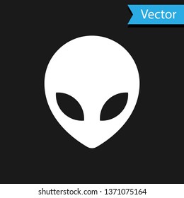 White Alien icon isolated on black background. Extraterrestrial alien face or head symbol. Vector Illustration