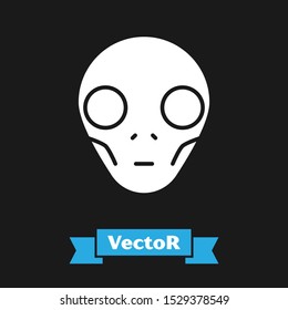 White Alien icon isolated on black background. Extraterrestrial alien face or head symbol.  Vector Illustration
