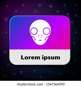 White Alien icon isolated on black background. Extraterrestrial alien face or head symbol. Rectangle color button. Vector Illustration