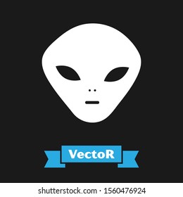 White Alien icon isolated on black background. Extraterrestrial alien face or head symbol.  Vector Illustration