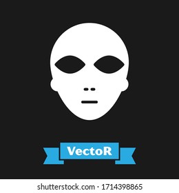 White Alien icon isolated on black background. Extraterrestrial alien face or head symbol.  Vector Illustration
