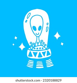 white alien spaceship illustration on blue color
