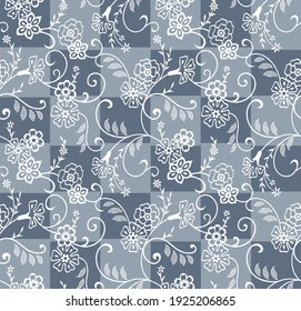 white allover vector flower Pattern on grey background