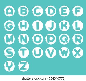 White  alphabet Text in dry brush free hand Style on Blue